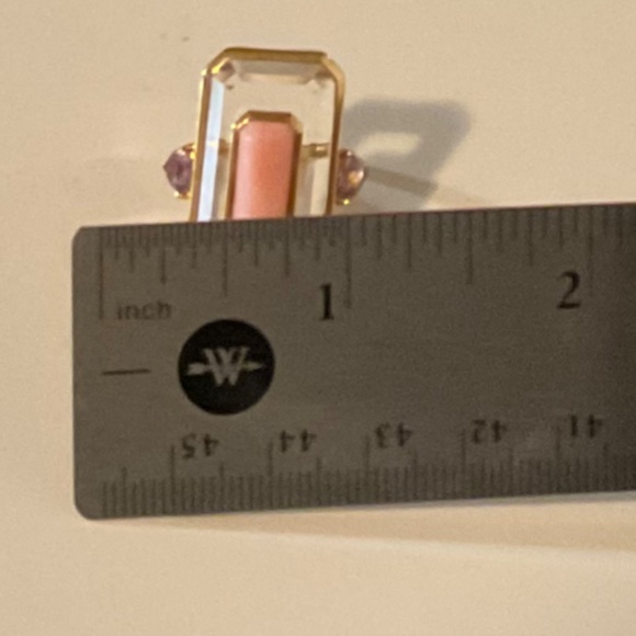 HSN Genuine Pink opal, Amethyst, and Clear Quartz Ring Size 6 3/4 - Picture 8 of 8